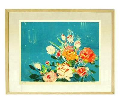 ジル・ゴリチの花の柄のリトグラフ リトグラフ版画 ジル・ゴリチ 海辺のオレンジのバラ 商品番号559